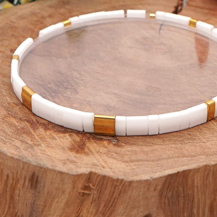 Sonateomber Tila Flat Beaded Stretch Bracelets for Women, Trendy Unique Colorful Square Beads Handmade Stack Bracelet Friendship Accessories Fashion Jewelry Gift