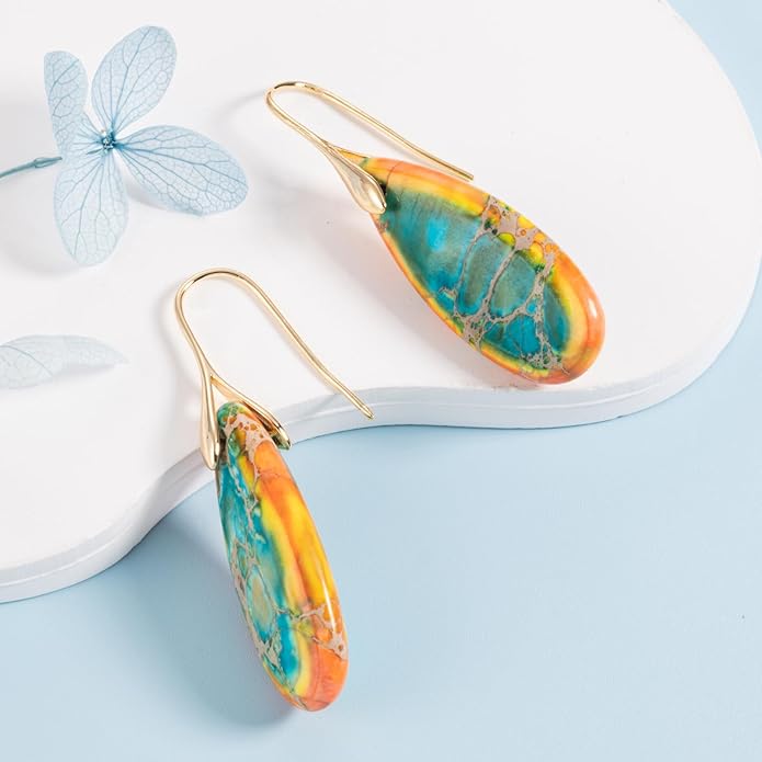 SELOVO Stone Fishhook Dangle Drop Earrings Statement Earrings for Women Stone