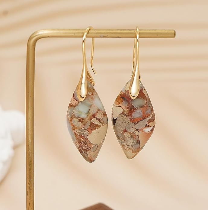 Natural Stone Earrings Multishape Dangle Drop Earrings Boho Stone Earring for Women