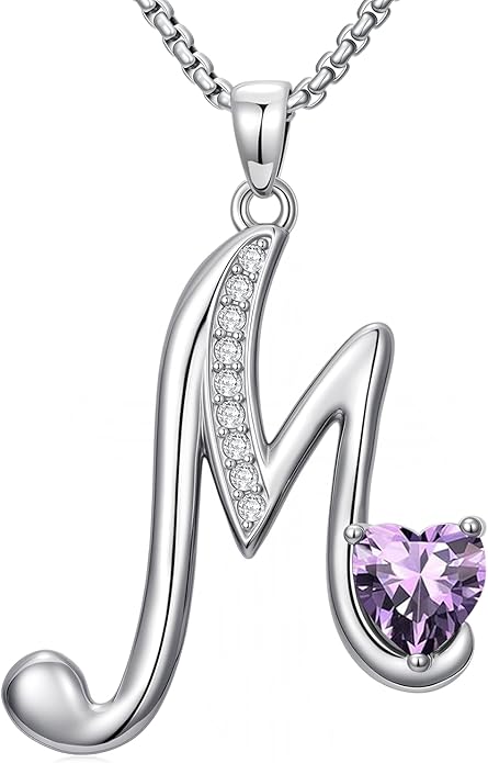 Valentines Day Gifts for Women Alphabet A to Z Initial Birthstone Pendant Necklaces for Women - 18k White Gold Plated Personalized Name Jewelry Valentine Mothers Day Birthday Gifts for Women Her Girlfriend