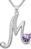 Valentines Day Gifts for Women Alphabet A to Z Initial Birthstone Pendant Necklaces for Women - 18k White Gold Plated Personalized Name Jewelry Valentine Mothers Day Birthday Gifts for Women Her Girlfriend