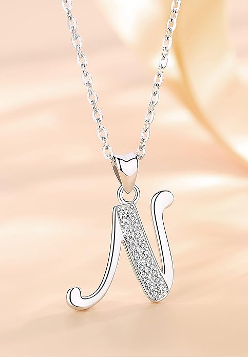 AEONSLOVE 925 Sterling Silver Initial Necklaces for Women, 26 Letters Pendants Necklace Gift for Mother, Daughter, Wife, 18 Inch Chain