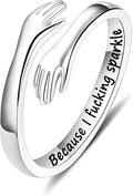Yesteel S925 Sterling Silver Hug Ring for Women Teen Girls, Adjustable Ring Jewelry Mothers Day Birthday Gifts for Daughters Mom Sister Wife Friends Grandma