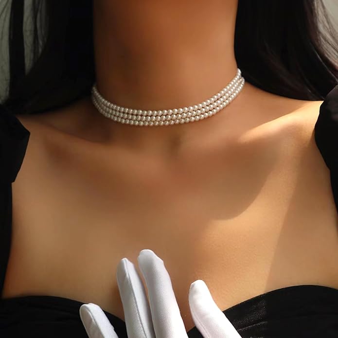 Zeffy Pearl Necklace 4MM/6MM/8MM Dainty Round Imitation Pearl Choker Necklace Wedding Pearl Necklace Delicate Jewelry for Women Simple Bridesmaid Jewelry Gifts
