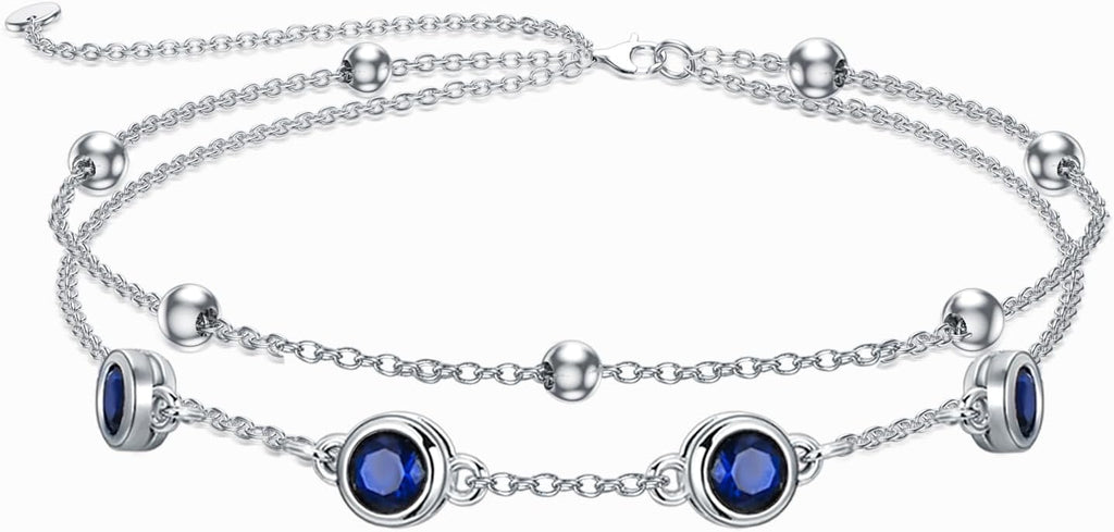 Dorunmo 925 Sterling Silver Birthstone Anklet Bracelets for Women Birthday Mother's Day Jewelry Gifts for Wife Girlfriend Mother Her