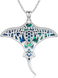 Midir&Etain Ocean Necklace 925 Sterling Silver Blue Opal Necklace Starfish/Flip Flop/Shark Pendant Beach Ocean Jewelry for Women