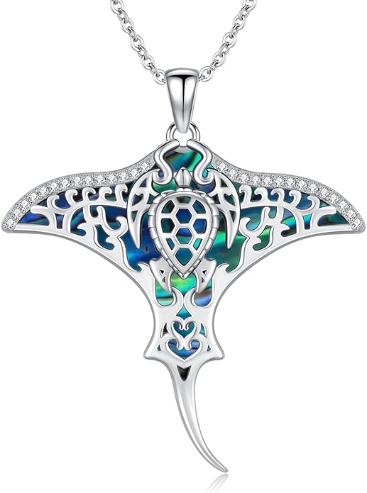 Midir&Etain Ocean Necklace 925 Sterling Silver Blue Opal Necklace Starfish/Flip Flop/Shark Pendant Beach Ocean Jewelry for Women