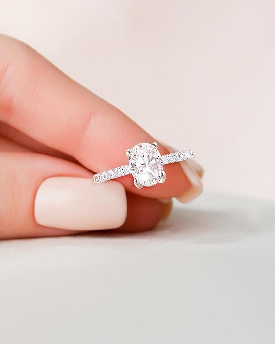 TIGRADE 1.5CT Bridal Ring Sets Oval Cut Cubic Zirconia Wedding Band Curved CZ Engagement Stackable Rings for Women Size 3-12