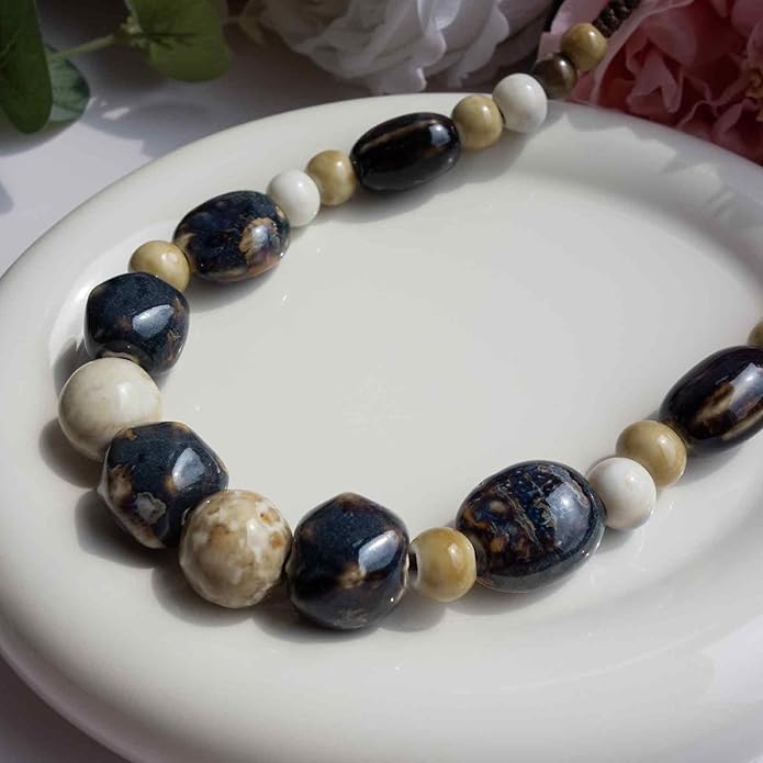 Boho Round Colorful Ceramic Beaded Necklace, Adjustable Hippie Statement Necklace, Handmade Ethnic Jewelry Gift for Women