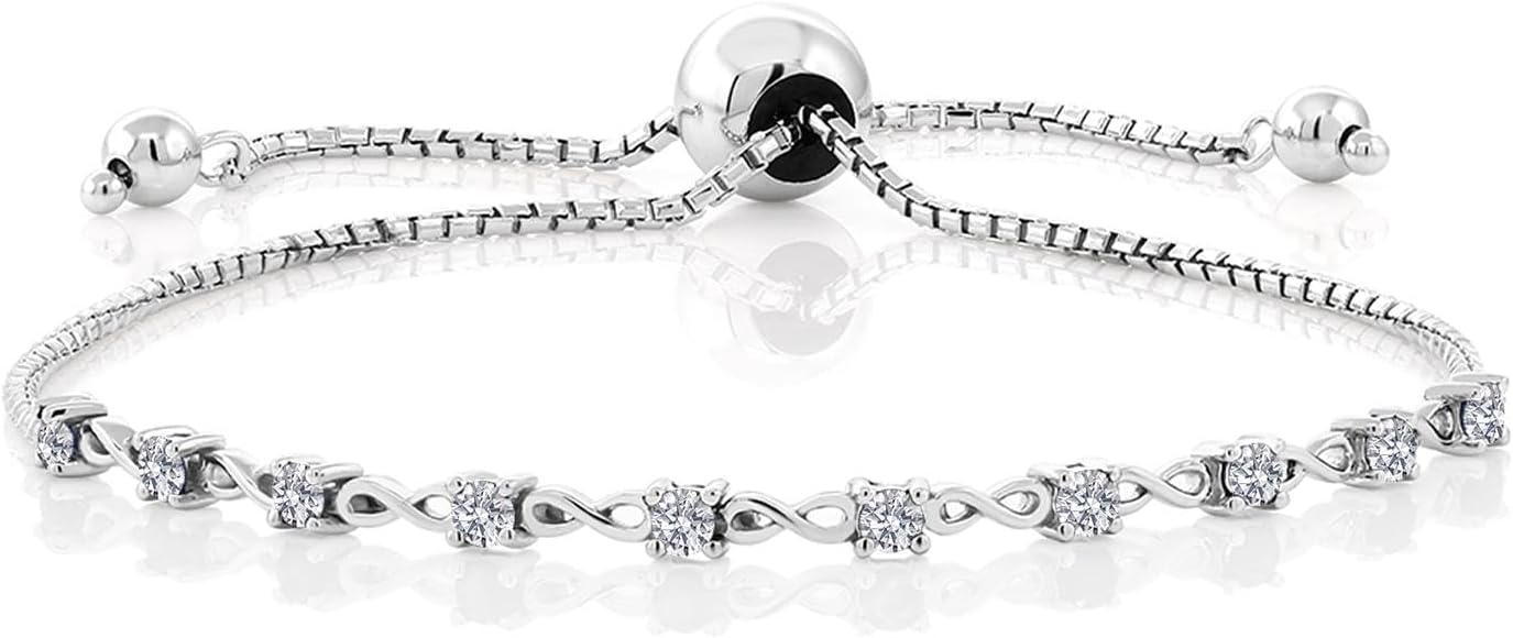 Gem Stone King Round Gemstone Birthstone Tennis Bracelet For Women | 925 Sterling Silver | 2.5MM Round | Fits Up To 9 Inch Wrist | Adjustable Bolo Bracelet For Women | Easy-On Easy-Off