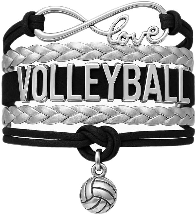 Volleyball Bracelets For Girls- Ideal Volleyball Gifts & Souvenirs. Adjustable Charm Bracelet with Moveable Letters, Infinity Symbol & Silver Volleyball Charm. Fashionable Bracelets by SportyBella.