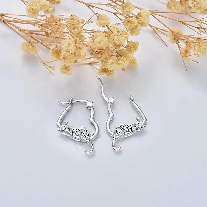 Hypoallergenic Earrings Rabbit Tiger Teddy Koala Puppy Panther Peacock Earrings Sterling Silver Animal Hug Hoop Earrings Jewelry Mothers Day Graduation Birthday Gifts for Women