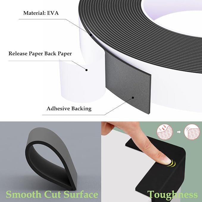 Black Foam Weather Stripping Door Seal, 1 Inch Wide X 1/17Inch Thick, Foam - Image 6