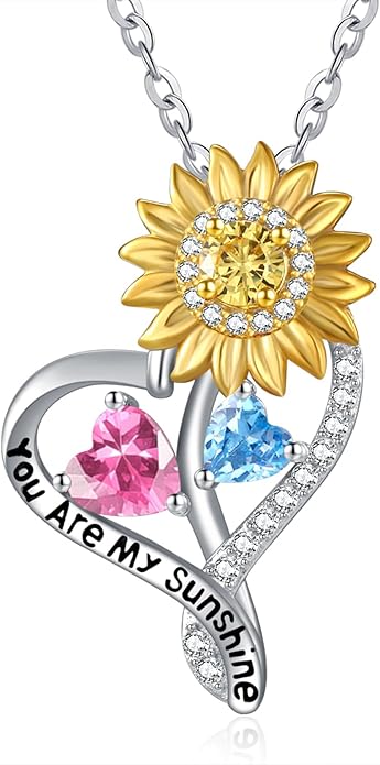 Valentine's Day Gifts for Wife 925 Sterling Silver Double Birthstone Pendant Necklaces I Love You for Always and Forever Necklace Anniversary Birthday Gifts for Wife Girlfriend Mom Her
