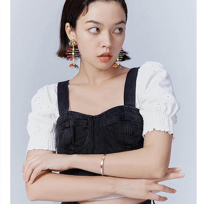 Creative Exaggerated Long Colorful Sparkly Crystal Fish Bone Dangle Drop Earrings Vintage Gold Cute Enamel Diamond Animal metal Stud Earrings