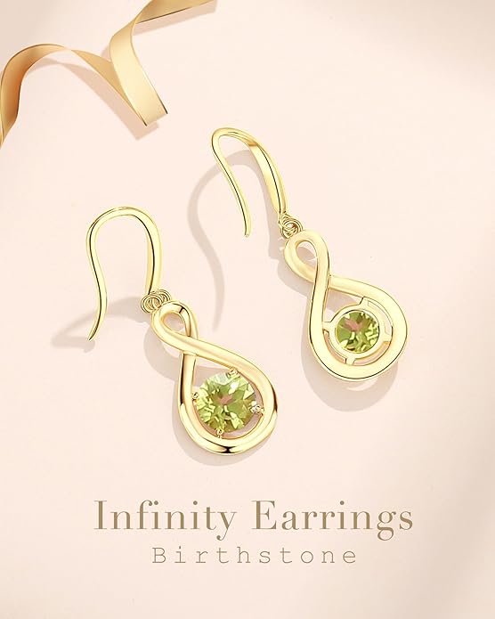 FANCIME Valentines Day Gift Dangle Drop Earrings 925 Sterling Silver Dainty Infinity Round Gemstone Birthstone Jewelry Birthday Gifts for Her Women