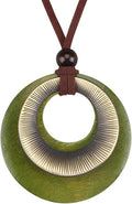 Boho Leather Necklace Women Bohemian Brown Circle Pendant Necklace Choker Long Necklaces for Women Boho Ring Large Pendant