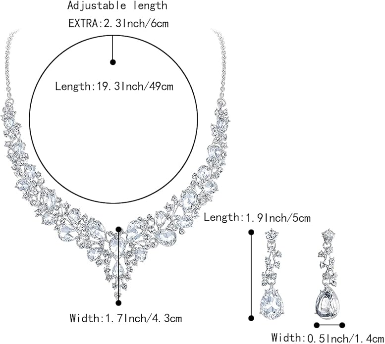 BriLove Women's Wedding Bridal Austrian Crystal Teardrop Cluster Statement Necklace Dangle Earrings Jewelry Set