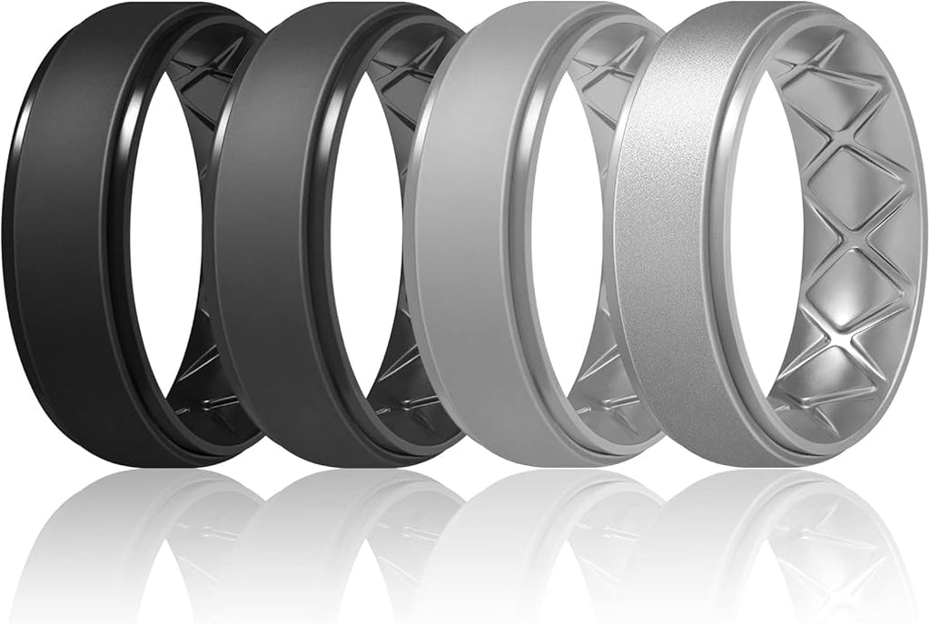 Egnaro Men's Rings 8.5mm Wide-2mm Thick Inner Arc Ergonomic Breathable Rubber Wedding bands-Hypoallergenic for Gym/Outdoor/Gift((1-7 Variety Pack with Half Size)