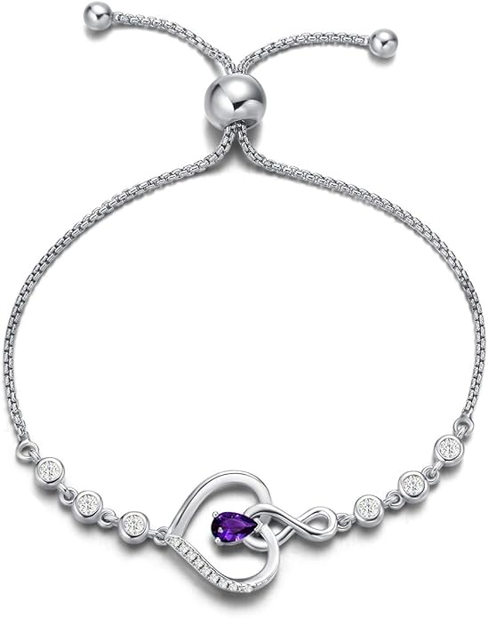 AGVANA Valentines Day Gifts Heart Birthstone Bracelets for Women Sterling Silver Genuine or Created Gemstone Tennis Bracelet Infinity Love Jewelry Anniversary Birthday Gifts for Wife Mom Women
