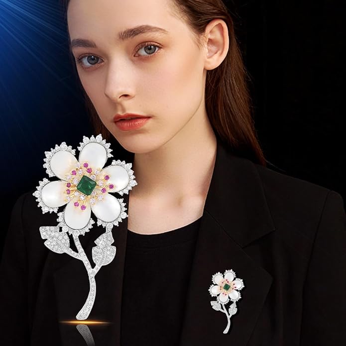Flower Floral Brooch Pin Pearl Rhinestone Crystal Brooches Pins Scarf Brooch Clip Christmas Lapel Pin Dress Accessories for Women