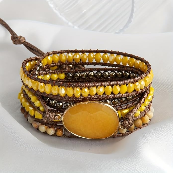 ZOSOJONA Women Wrap Bracelet Boho Natural Jasper Crystal Stone Beads Strand Bracelets