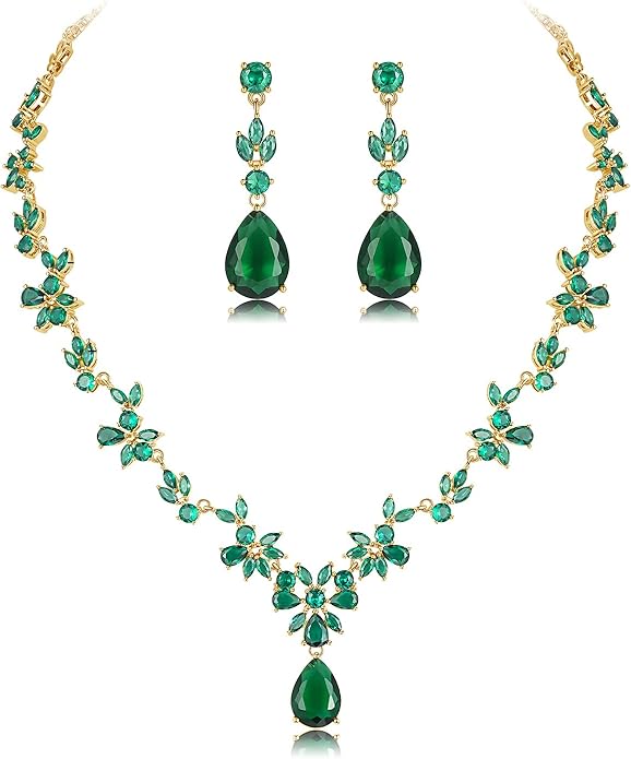 Hadskiss Jewelry Set for Women, Necklace Dangle Earrings Bracelet Set with White AAA Cubic Zirconia, Allergy Free Wedding Party Jewelry for Bridal Bridesmaid