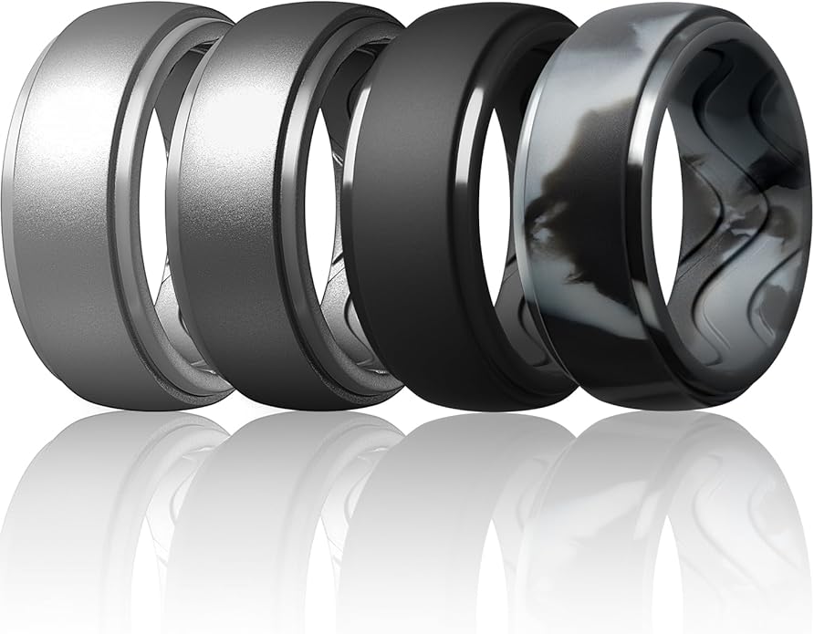Egnaro Men's Silicone Rings 10mm Wide 2.5mm Thick, Rubber Wedding Bands with Inner Arc Ergonomic Breathable Design, 1/4/5/7 Variety Multipack