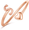 Initial Rings for Women Girls - Valentines Day Gifts for Her, Adjustable Rings for Women Non Tarnish Letter A-Z Dainty Heart Ring Teen Girls Gifts Trendy Stuff Personalized Jewelry Gift