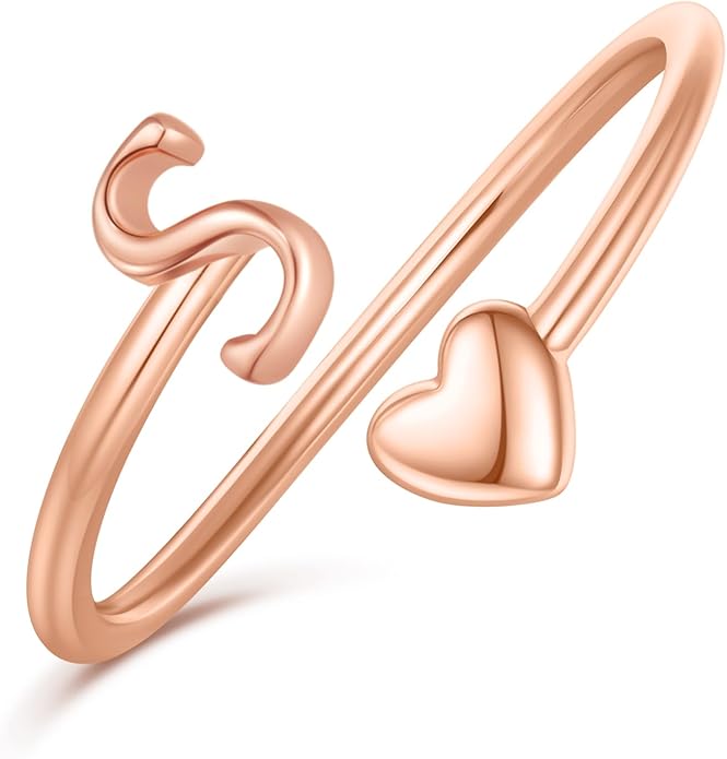 Initial Rings for Women Girls - Valentines Day Gifts for Her, Adjustable Rings for Women Non Tarnish Letter A-Z Dainty Heart Ring Teen Girls Gifts Trendy Stuff Personalized Jewelry Gift
