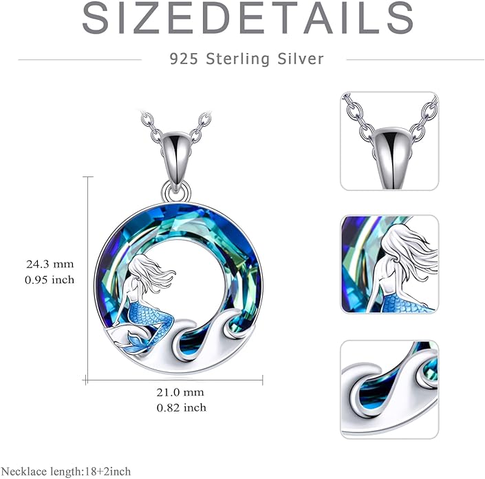 TOUPOP Sea Turtle/Mermaid/Dolphin/Shell/Starfish/Conch/Seahorse Necklace for Women Sterling Silver Ocean Pendant Necklace with Crystal Ocean Beach Charm Jewelry Birthday Christmas Gifts