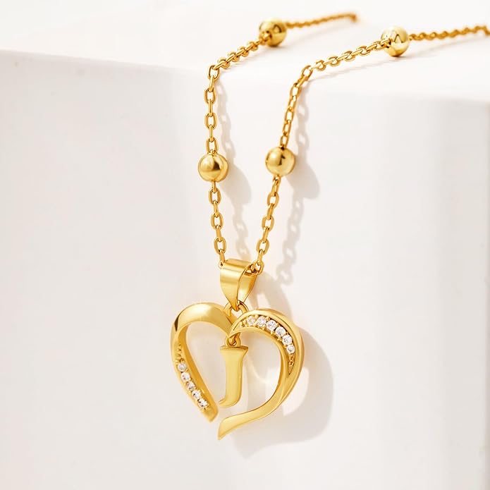 Cicy Bell Womens Heart Initial Necklace for Women 18k Gold Plated Shell Personalized Letter Pendant Necklace 17.7'' with 2'' Extender
