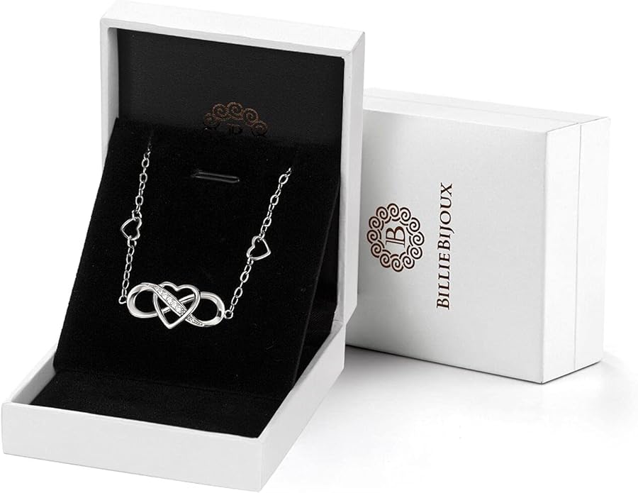 Billie Bijoux 925 Sterling Silver Anklet Bracelets for Women Infinity Heart Ankle Bracelet White Gold Plated Love Charm Adjustable Large Bracelet Gifts for Women Wife