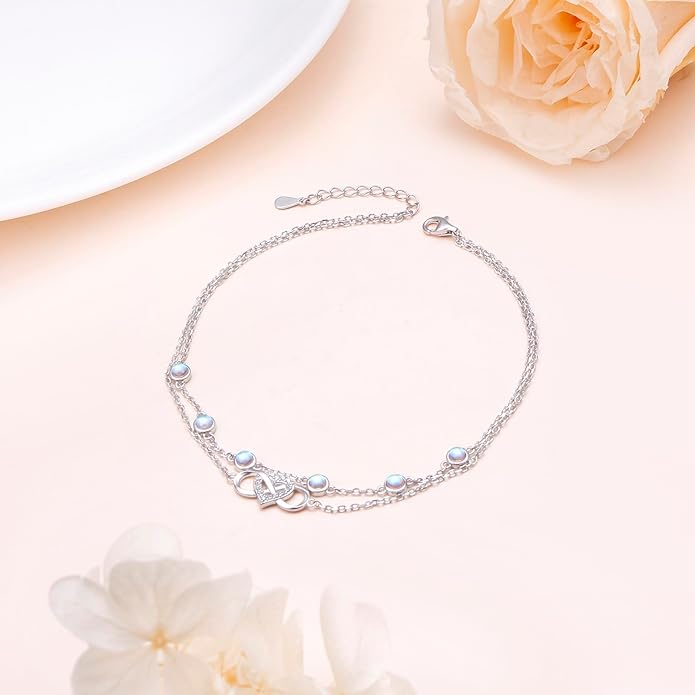 S925 Sterling Silver Ankle Bracelets Anchor/infinity/Starfish Anklet for Women Blue Opal Moonstone Anklet Foot Chain Beach Anklets Jewelry