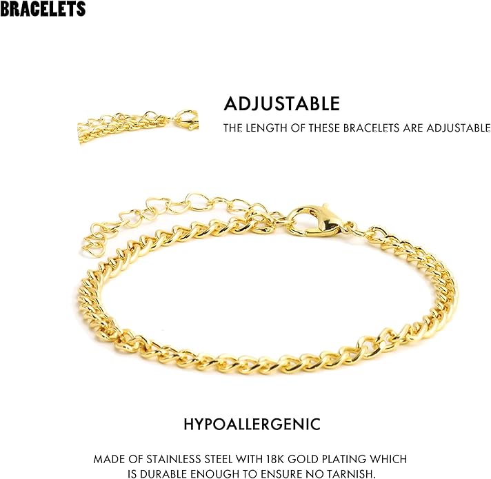 VIBILIA Dainty Gold Chain Bracelet for Women Trendy Stackable Adjustable Layered Metal Bracelet Gold Plated Twist Link Figaro Chain Paperclip Bracelets Fashion Jewelry