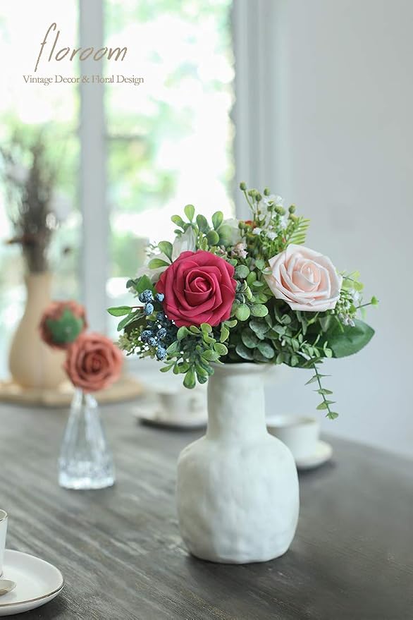 Artificial Flowers 50pcs Real Looking Fuchsia Foam Fake Roses - Image 3