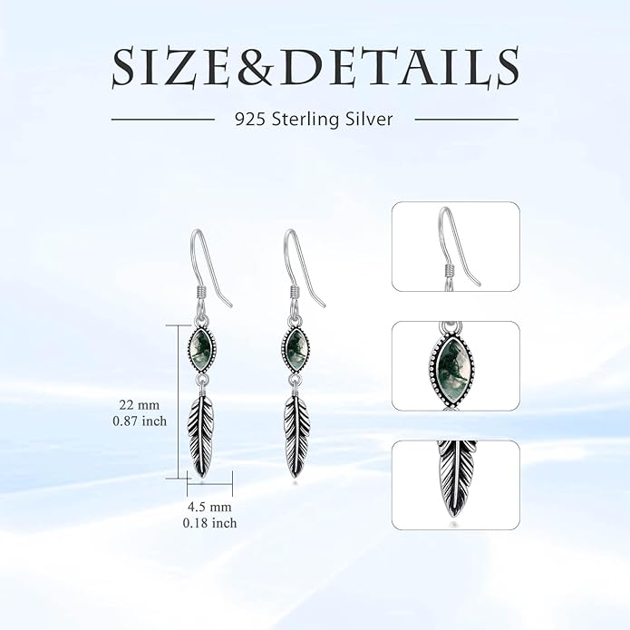 Feather Earrings for Women 925 Sterling Silver Western Boho Drop Dangle Earrings Vintage Feather Jewelry Gifts