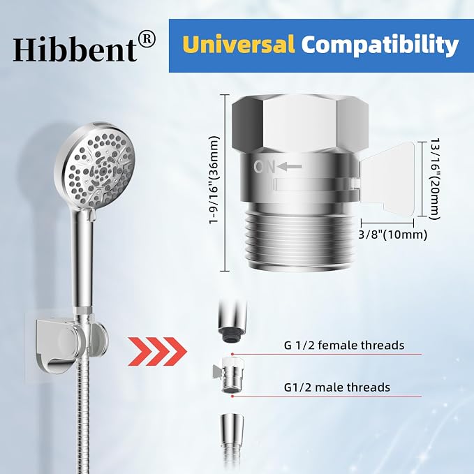 Hibbent All Metal 2 Pack Shower Head Flow Control Valve, G1/2 Brass Shut-off - Image 4