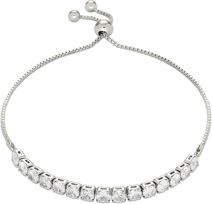 Amazon Essentials 14K Gold or Sterling Silver Plated Adjustable Cubic Zirconia Tennis Bracelet 9.5"