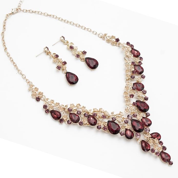 Bridal Bridesmaid Austrian Crystal Jewelry Set, Floarl rhinestone Statement Neckace Teardrop Necklace Drop Dangle Earrings Set