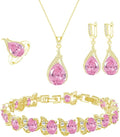 LMXXVJ Jewelry Set for Women,Teardrop Cubic Zirconia Necklace Earrings Adjustable Ring Bracelet Jewelry Set Formal Jewelry Gift