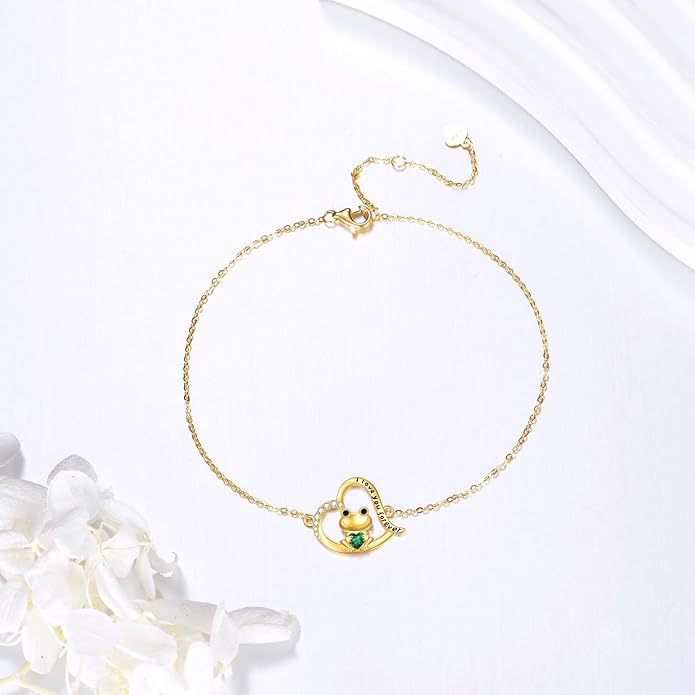 KECHO 14k Yellow Gold Butterfly/Dragonfly/Frog/Sunflower/Daisy/Tree of life/Moon/Clover Bracelet Anklet for Women