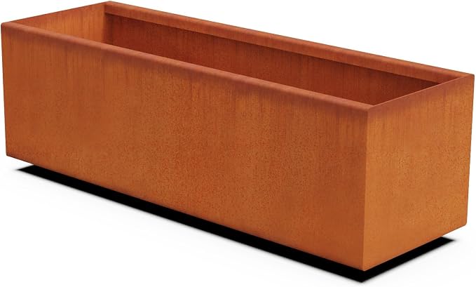 Large Rectangular Planters for Outdoor Plants – 36x12x12 Inch Corten Steel by Plantercraft