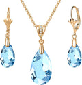 EVEVIC Austrian Crystals Teardrop Pendant Necklace Earrings for Women 14K Gold Plated Hypoallergenic Leverback Drop Dangle Earrings Jewelry Set