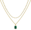 Layered Birthstone Necklace for Women Girls, 14K Gold-Plated Paperclip Chain Choker Necklace with Rectangle Birthstone Pendant Birthday Gifts for Women Girls Dainty Small