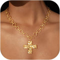 Chunky Gold Heart Necklace for Women，14K Gold Plated Puffy Heart Pendant Bold Chain Necklace with Toggle Clasp，Waterproof Non Tarnish Hypoallergenic Chunky Statement Jewelry Gift for Women