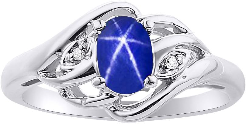 Rylos Ring featuring Classic Style, 6X4MM Birthstone Gemstone, & Diamonds - Elegant Jewelry for Women in Sterling Silver, Sizes 5-10