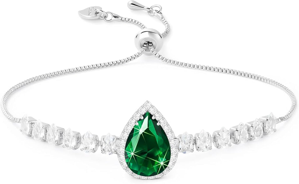 Linawe Crystal Imitation Diamond Rhinestone Charm Bracelets for Women, Gold/Silver/Rose Gold Adjustable Chain Bracelet, Teardrop Birthstone Cubic Zirconia Prom Costume Wedding Jewelry
