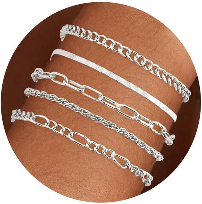 VIBILIA Dainty Gold Chain Bracelet for Women Trendy Stackable Adjustable Layered Metal Bracelet Gold Plated Twist Link Figaro Chain Paperclip Bracelets Fashion Jewelry