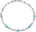 FANCIME 925 Sterling Silver 3.6mm Cuban Link Curb Chain Bracelet With Created Gemstone for Women Men Unisex